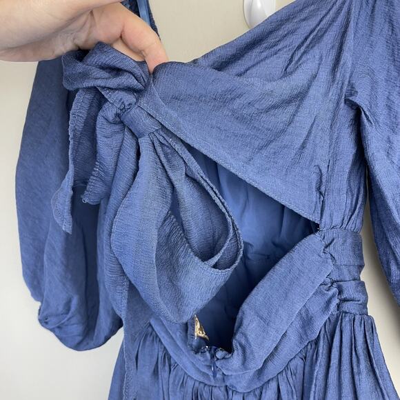 Ladies Blue Peasant Boho Dress Debbie Dabbie sz 6 Festival Milkmaid Coquette - Picture 4 of 11